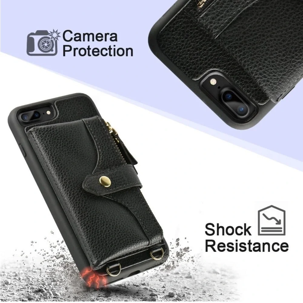iPhone 7 Plus/8 Plus Crossbody and Wristlet PU Leather Case Wallet